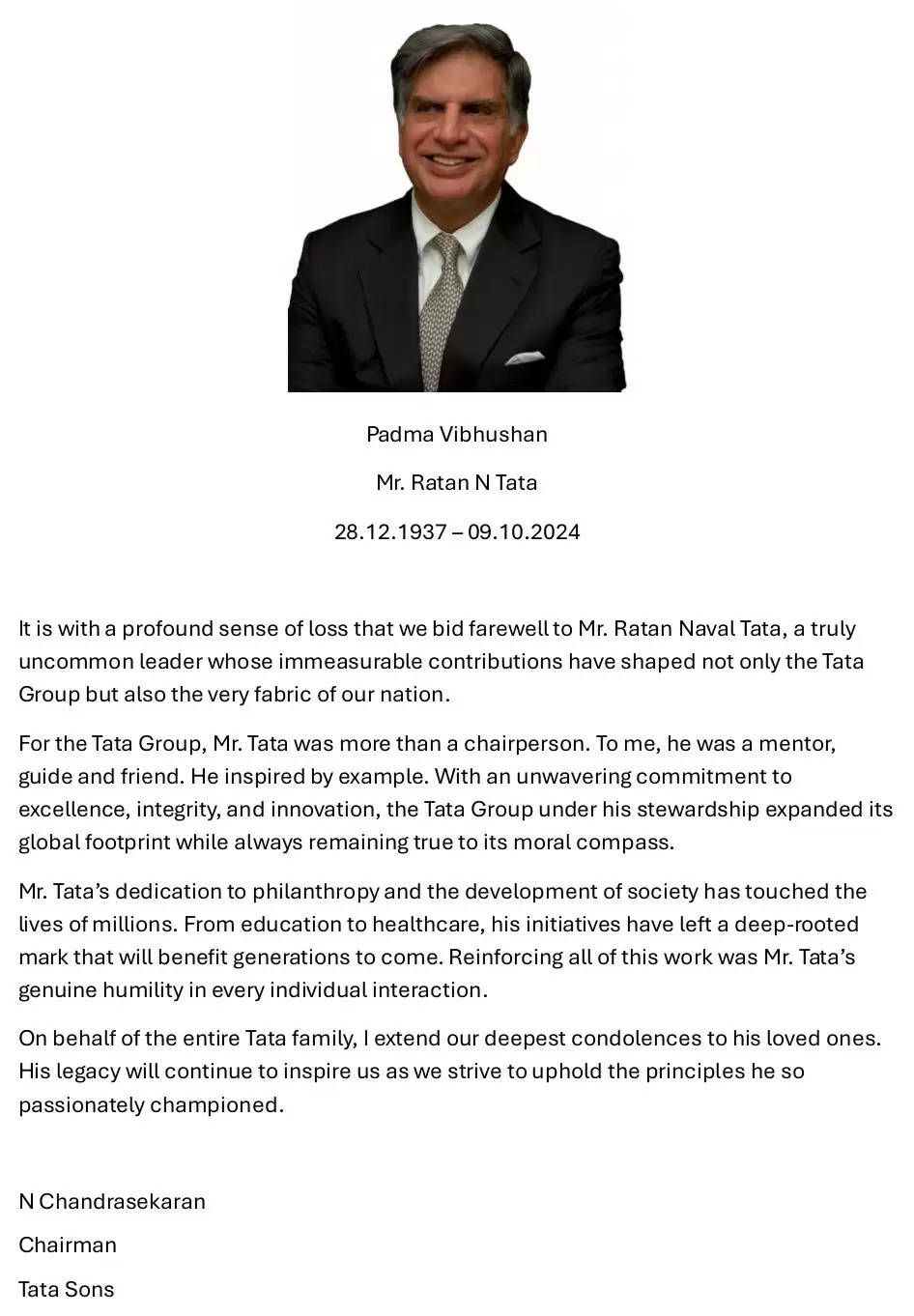 Ratan Tata Demise