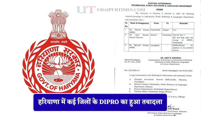 हरियाणा में कई जिलों के DIPRO का हुआ तबादला, देखें पूरी लिस्ट&nbsp;