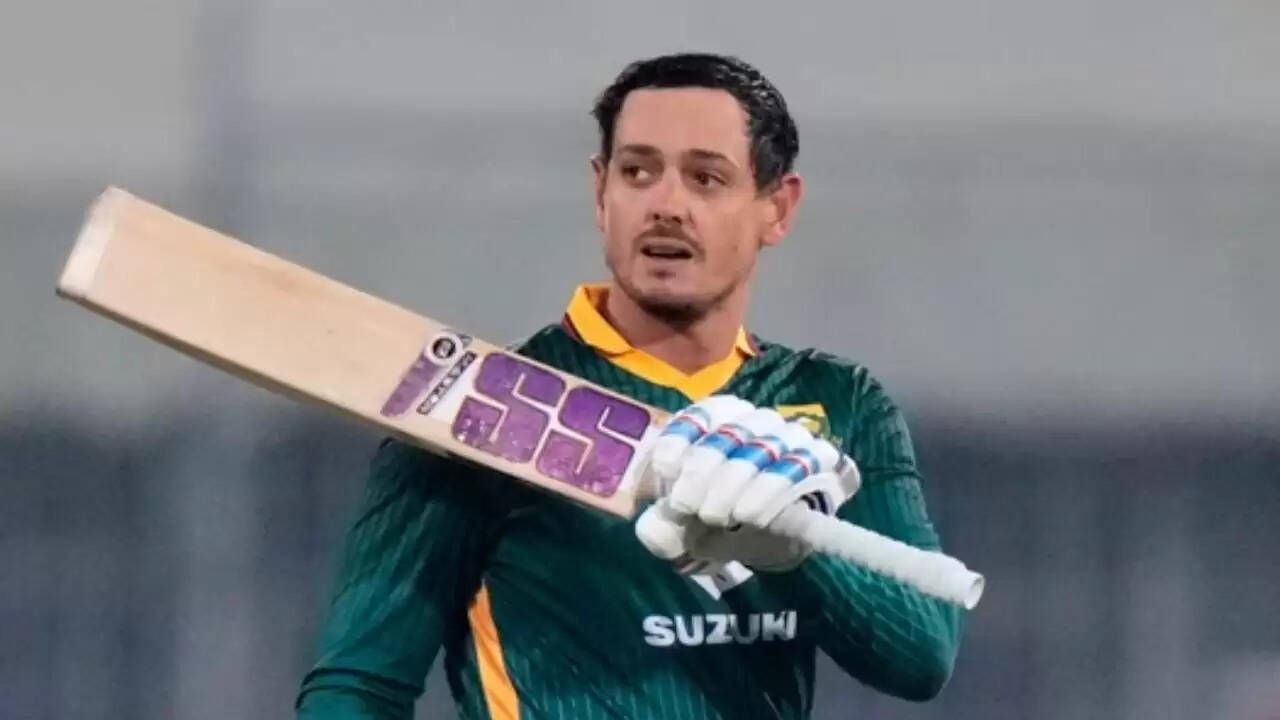 Quinton de Kock celebrates his unbeaten 123 in Faisalabad ODI against Pakistan, leading South Africa to victory.