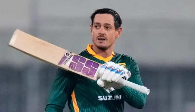Quinton de Kock celebrates his unbeaten 123 in Faisalabad ODI against Pakistan, leading South Africa to victory.