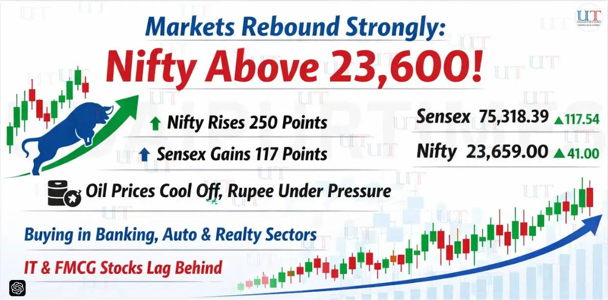 Indian stock market rebounds sharply as Nifty closes above 23,600 and Sensex gains on May 20