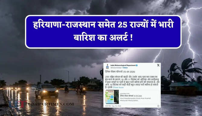 हरियाणा-राजस्थान समेत 25 राज्यों में भारी बारिश का अलर्ट ! देखें मौसम पूर्वानुमान