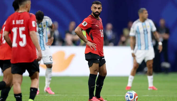 Mohamed Salah looks emotional after Egypt's heartbreaking World Cup defeat against Argentina following a dramatic late comeback