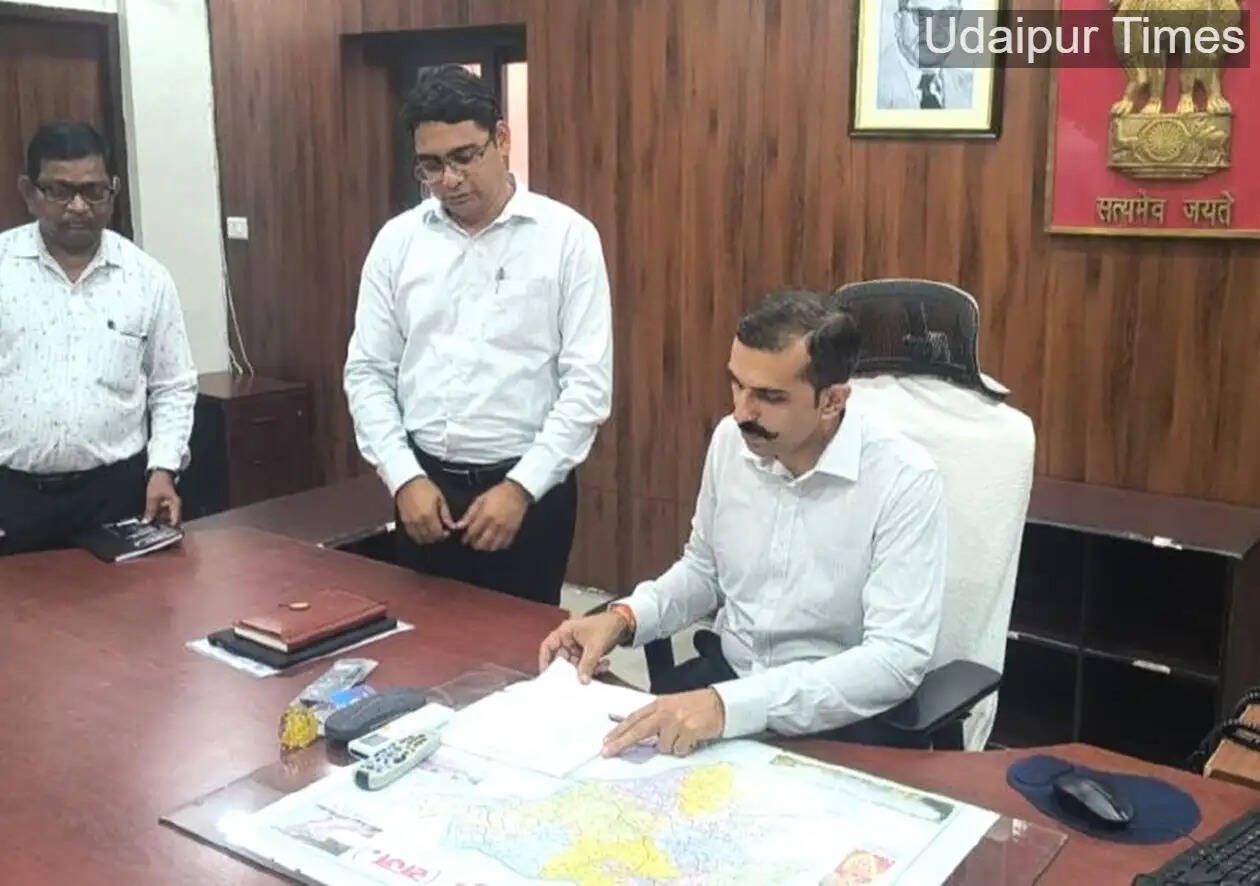 Alt Text: Newly appointed Dungarpur District Collector Deshaldan taking charge on April 1, 2026