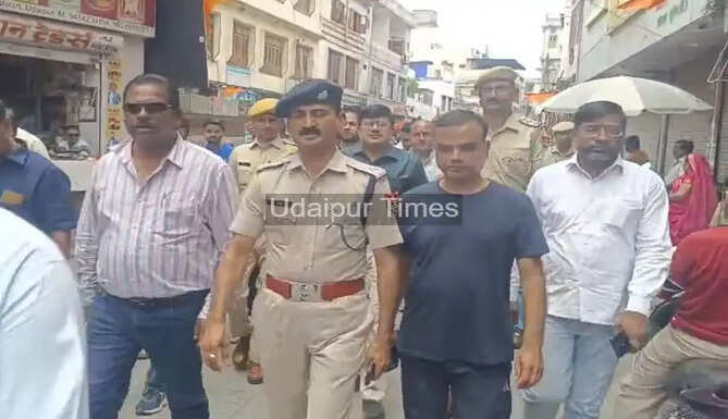 District administration and police inspect the Jagannath Rath Yatra route in Udaipur ahead of the July 16 religious procession.
