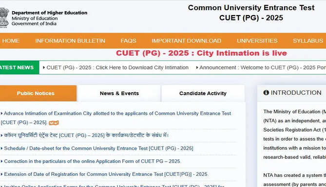CUET PG 2025 City Intimation Slip