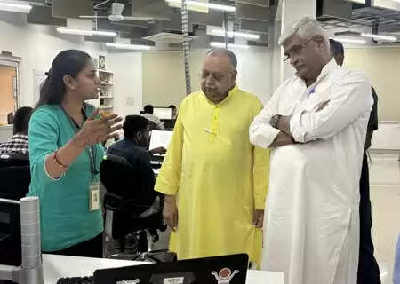 Gajendra Singh Shekhawat reviews AI-based manuscript digitization at Dharohar Sansthan, Udaipur.