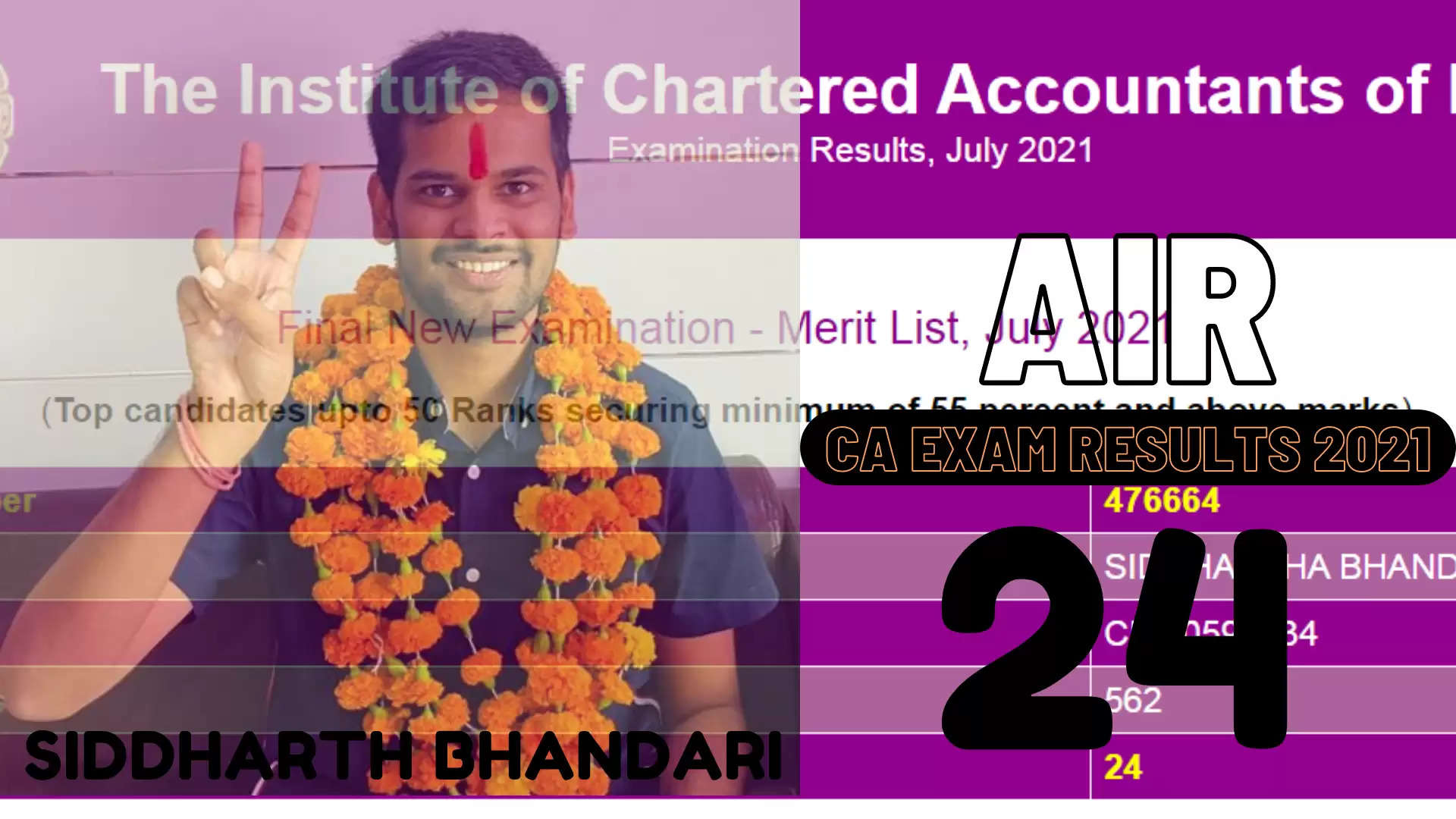 SIddharth Bhandari AIR 24 CA Results ICAI Results 2021