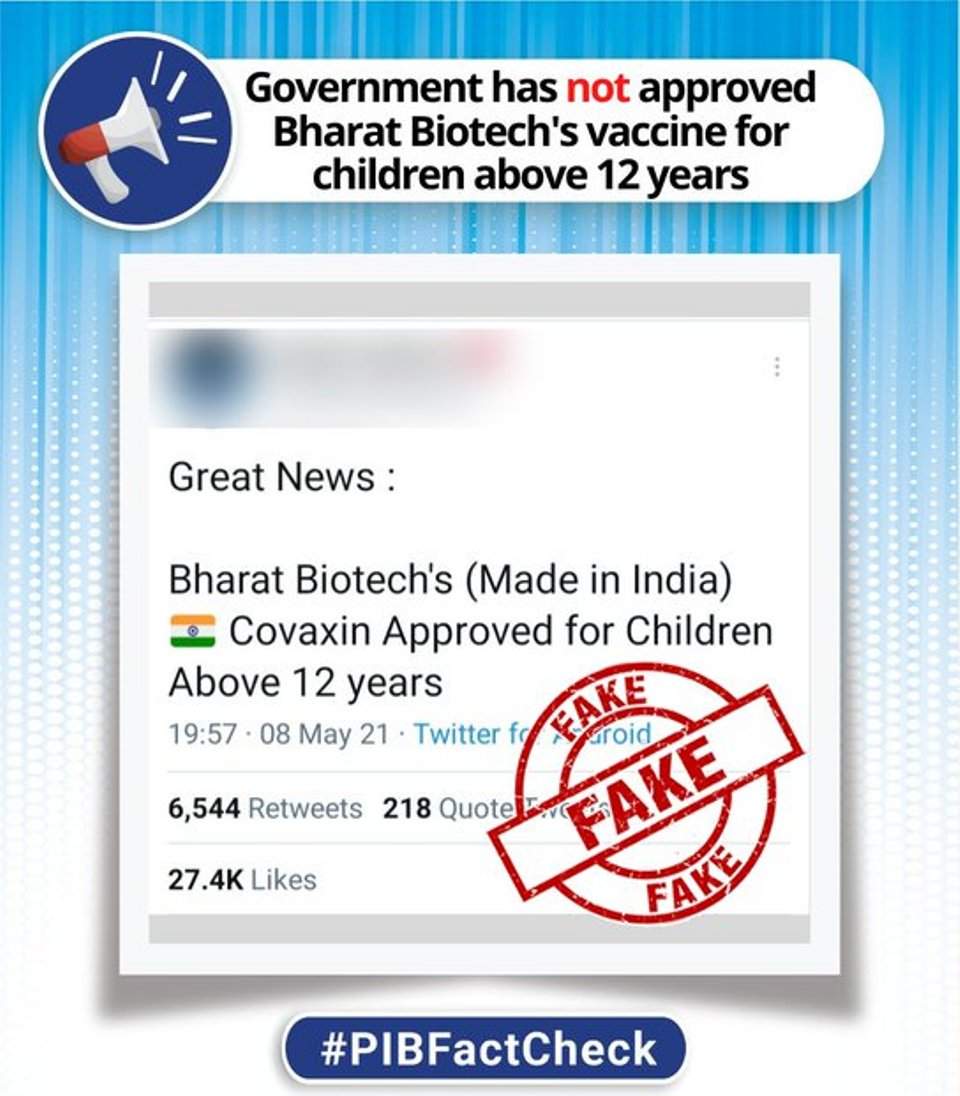 Fake News-Covid vaccination approved for children above 12 years of age