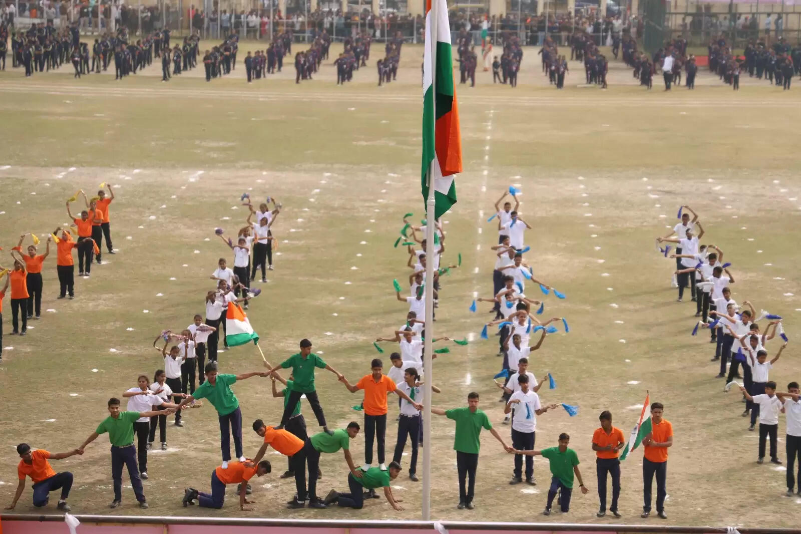 Flag hoisting ceremony during 77th Republic Day celebrations at Gandhi Ground, Udaipur