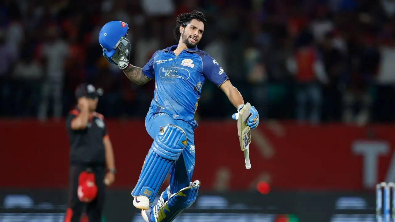 Tilak Varma celebrates after guiding Mumbai Indians to victory against Punjab Kings in IPL 2026