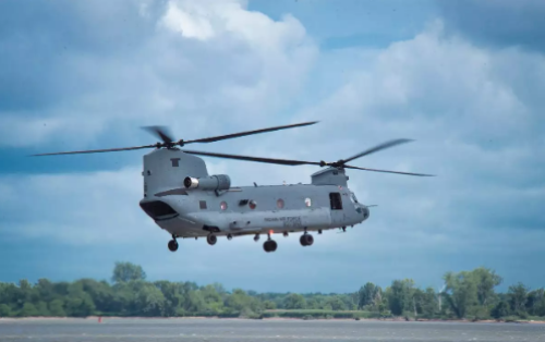 Chinook lands in Udaipur for a fill and flies back
