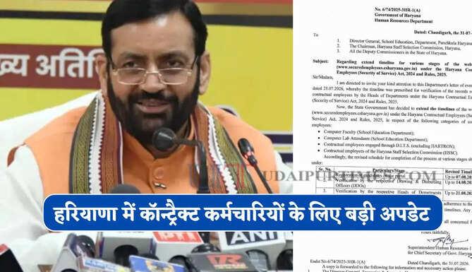 हरियाणा में कॉन्ट्रैक्ट कर्मचारियों के लिए बड़ी अपडेट, सरकार ने जारी किया ये नया आदेश