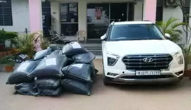 &ldquo;Udaipur police seizing 361.947 kg of illegal opium dope and a Creta car during a highway operation&rdquo;