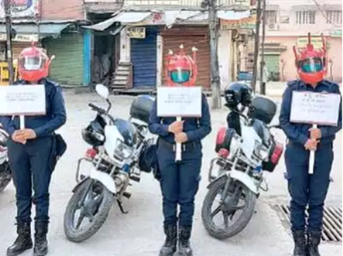 Udaipur's Lady Patrol raises awareness wearing unique corona helmets