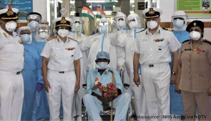 98 year old war veteran of the Indian Army beats COVID19 - discharged from Naval hospital INHS Asvini