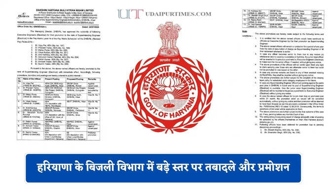 हरियाणा के बिजली विभाग में बड़े स्तर पर तबादले और प्रमोशन, देखें पूरी लिस्ट&nbsp;