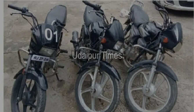 Udaipur Police recover stolen motorcycles and seize modified bikes during crime and traffic enforcement drive in July 2026.