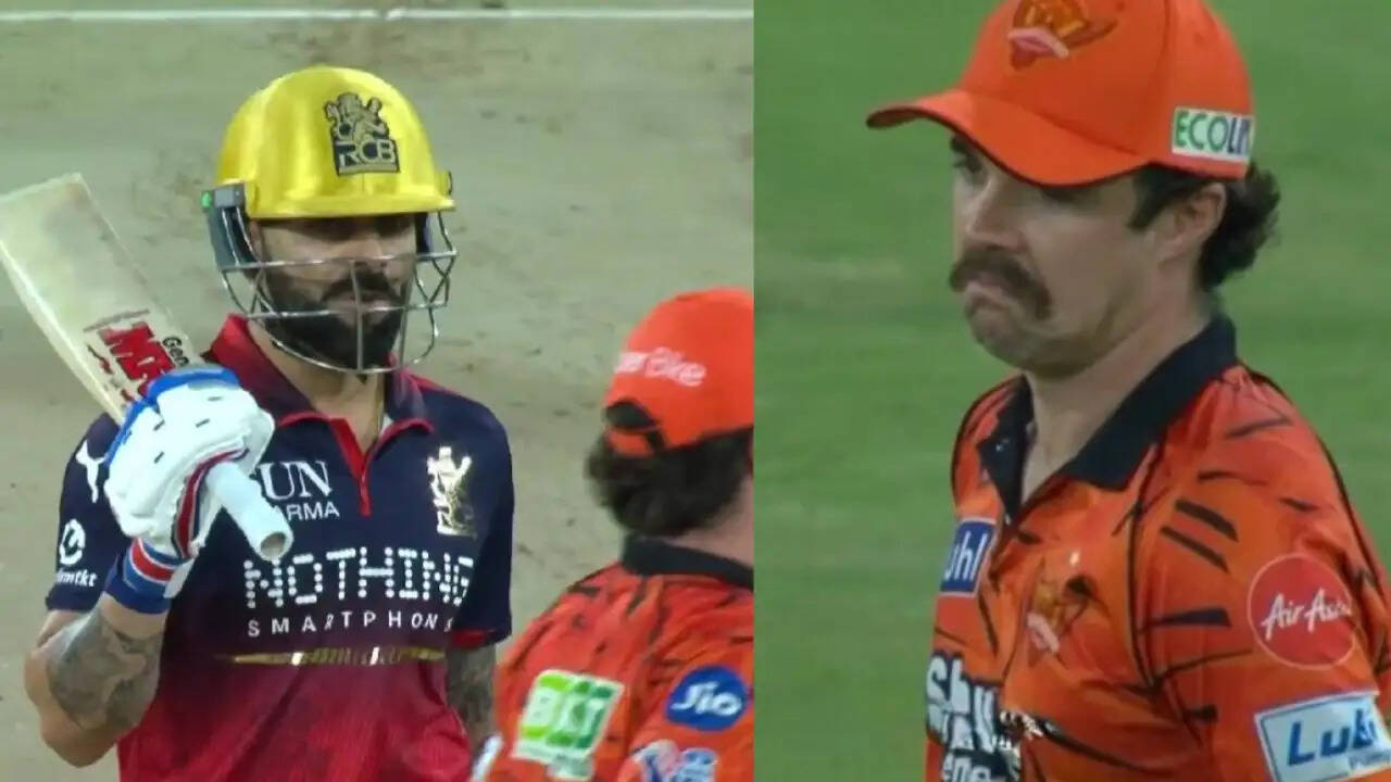 Virat Kohli reacts aggressively during heated on-field exchange with Travis Head in SRH vs RCB IPL 2026 match.