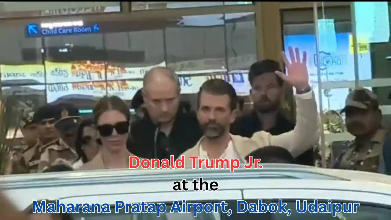 Donald Trump Jr arriving at Udaipur airport to attend Netra Mantena and Vamsi Gadiraju’s royal wedding celebrations
