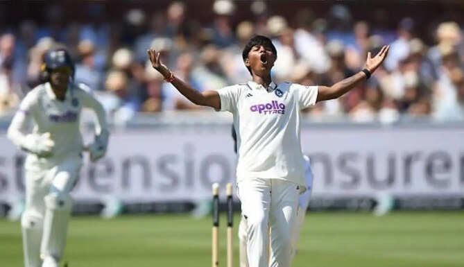 India pacer Kranti Gaud celebrates after taking a historic five-wicket haul against England in the Women's Test at Lord's.