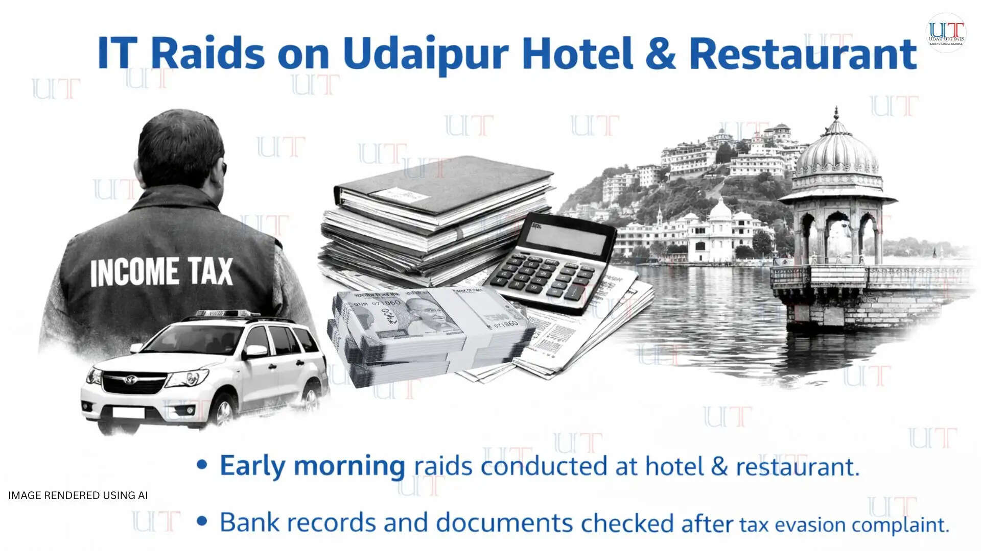 Income Tax Department officials conducting a raid at a hotel and restaurant in Udaipur