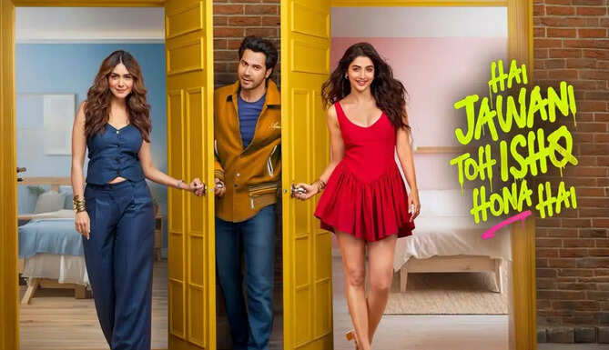 Varun Dhawan, Mrunal Thakur and Pooja Hegde in Hai Jawani Toh Ishq Hona Hai movie review