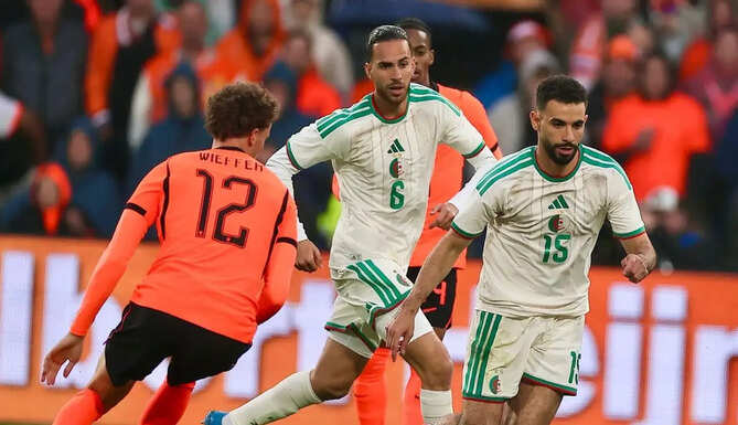 Algeria players celebrate after defeating the Netherlands 1-0 in a FIFA World Cup 2026 warm-up match.