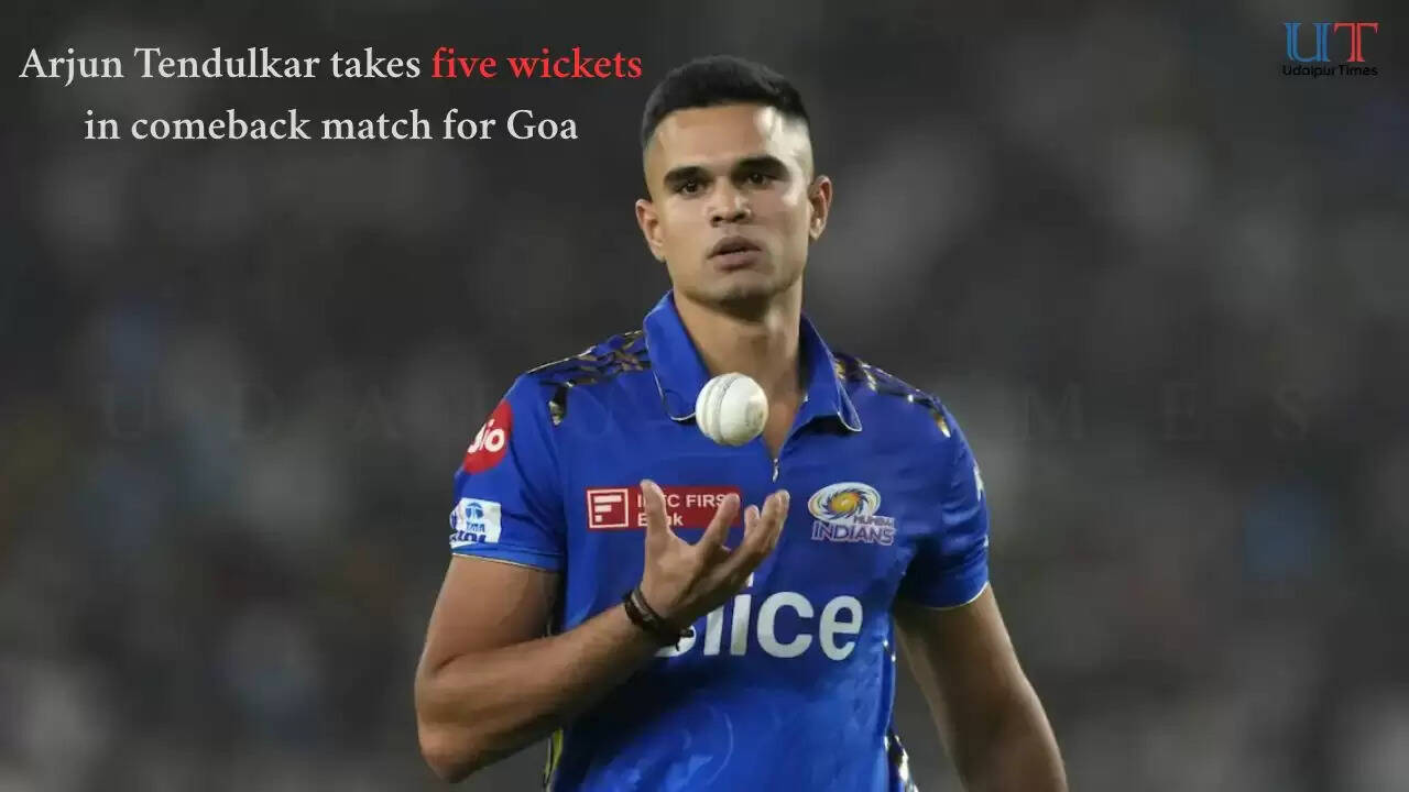 Arjun Tendulkar celebrates after taking a wicket in Goa vs Maharashtra KSCA match 2025