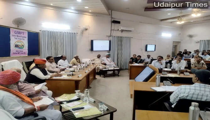 DMFT Governing Council meeting at Udaipur Zila Parishad discussing MRI machine installation at District Hospital and district development projects.