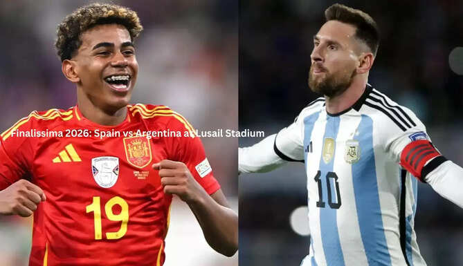 Spain and Argentina players ahead of the Finalissima 2026 match at Lusail Stadium in Qatar