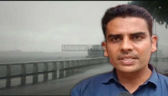 Dark monsoon clouds over Udaipur city as rainfall remains below normal during the 2026 monsoon season.