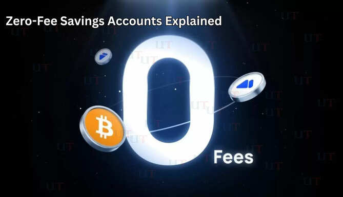 Illustration showing a zero-fee digital savings account with no maintenance charges and simple banking features
