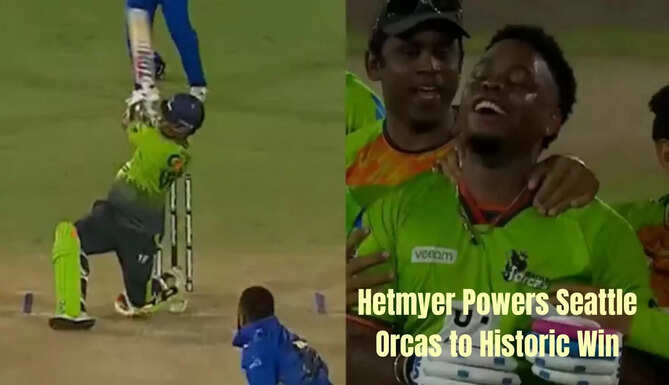 MLC record chase, Hetmyer heroics, last-ball six, Pooran century, Major League Cricket, highest successful chase, MLC thriller