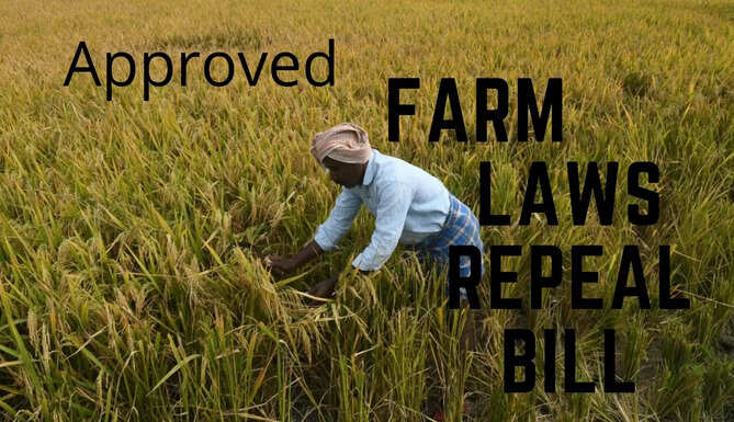 union cabinet approves farm laws repeal bill taken up in winter session parliament
