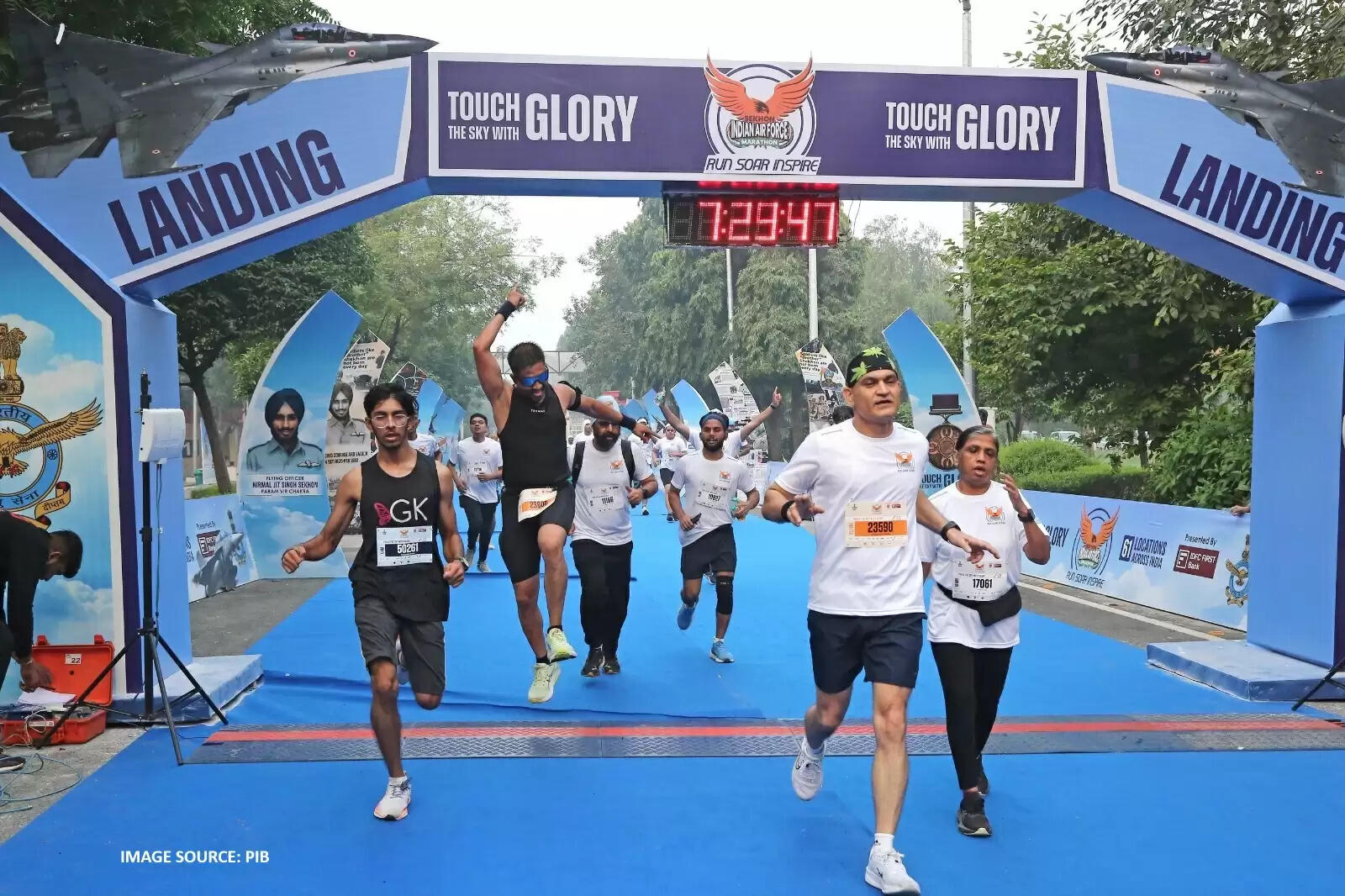 Air Force officers, athletes, and citizens participating in the Sekhon Indian Air Force Marathon 2025 in Delhi