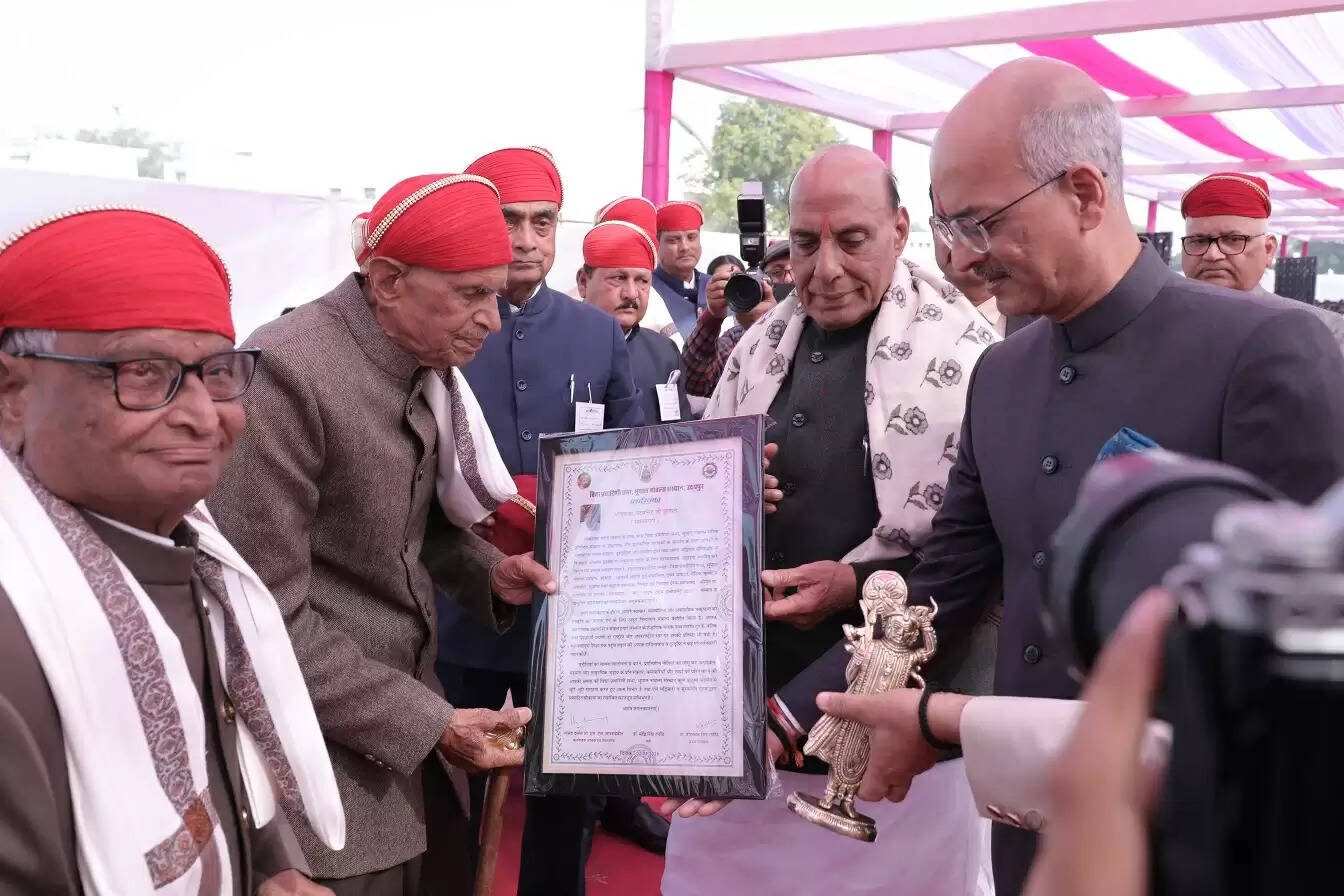 Defence Minister Rajnath Singh addressing the 104th Foundation Day of Bhupal Nobles’ Sansthan in Udaipur