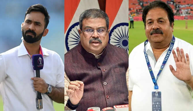 Dinesh Karthik and Rajeev Shukla react after Dharmendra Pradhan resigns amid nationwide NEET protest row.