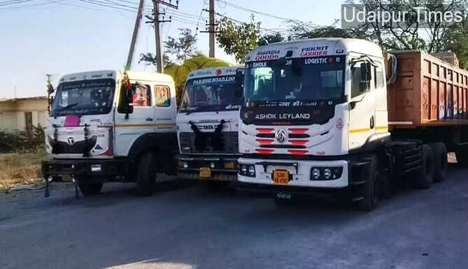  Gogunda Police seizing illegally parked trailers near Gogunda Toll Plaza on NH-27, Udaipur