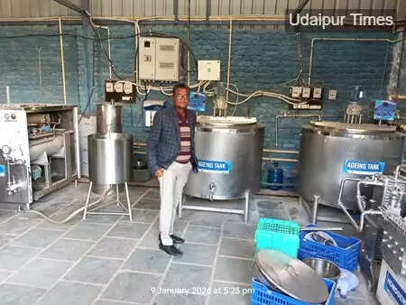 Food Safety Officer inspecting ice cream unit under Shuddh Aahar Milawat Par Vaar campaign in Udaipur