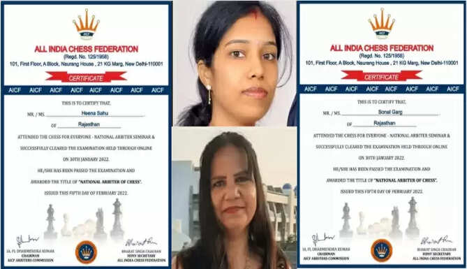 National Arbiter Udaipur Chess Players Hina Sahu Sonal Garg