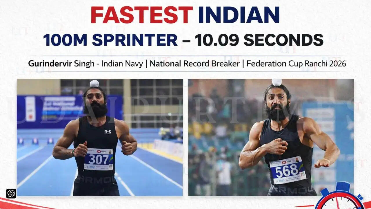Gurindervir Singh 100m sprint national record 10.09 seconds Indian Navy athlete Ranchi Federation Cup