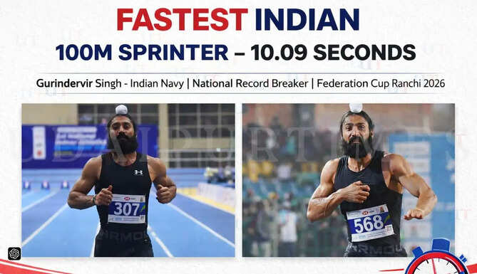 Gurindervir Singh 100m sprint national record 10.09 seconds Indian Navy athlete Ranchi Federation Cup