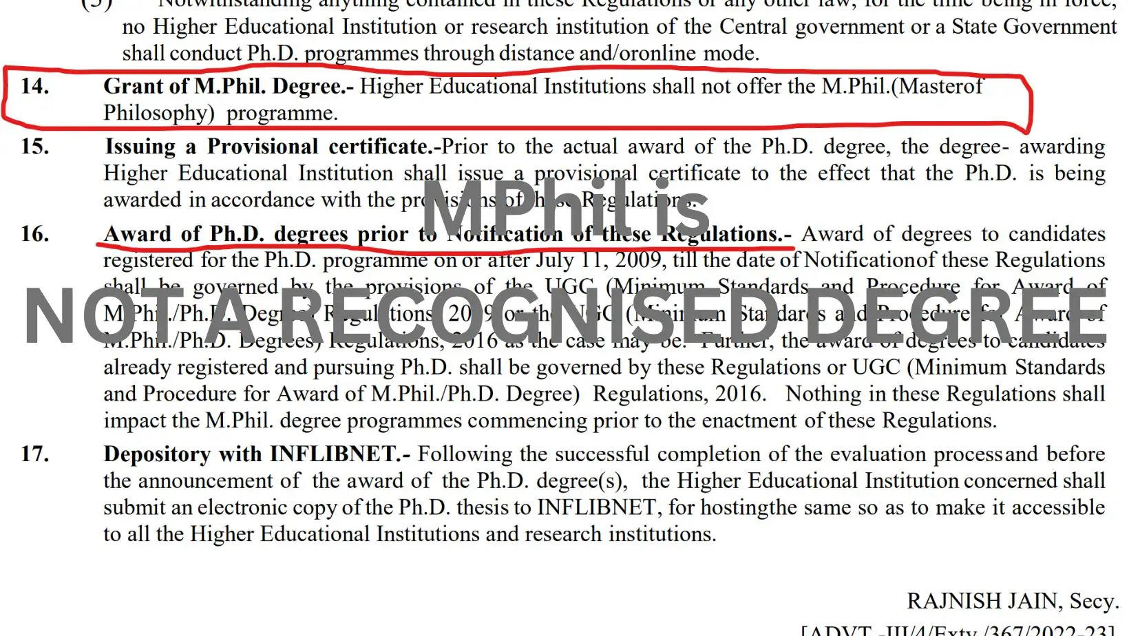 MPhil is not a recognised Degree. UGC Announces after its regulation in November 2022
