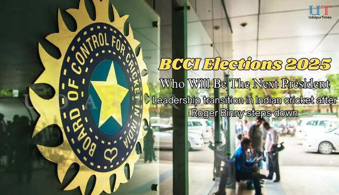 Cricket-themed illustration of BCCI elections 2025 showing leadership change after Roger Binny&rsquo;s exit