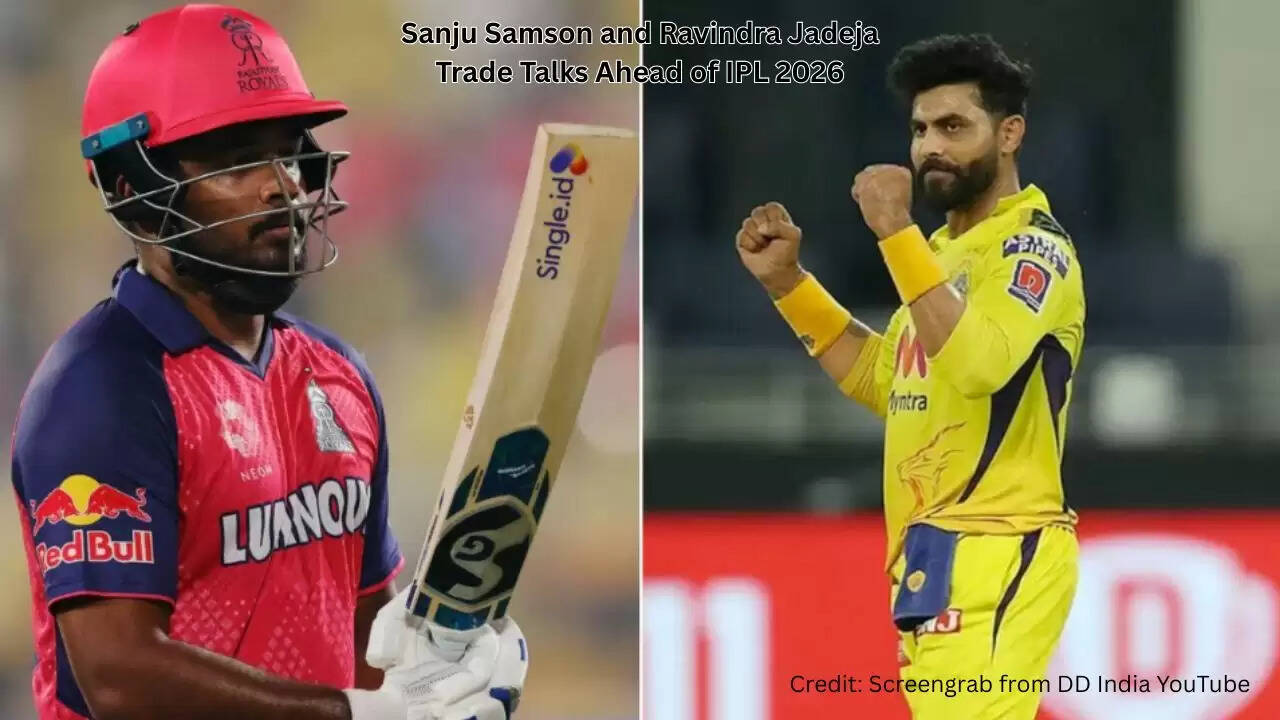 Sanju Samson and Ravindra Jadeja during IPL match as trade rumors swirl between Rajasthan Royals and Chennai Super Kings for IPL 2026.
