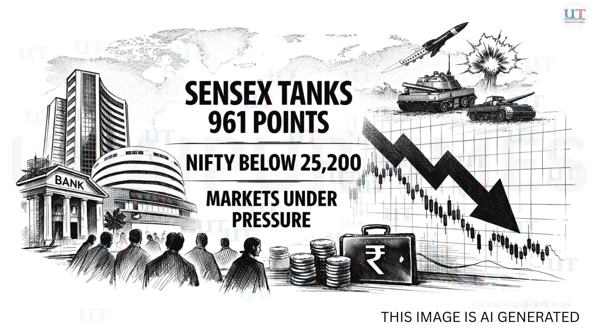 BSE Sensex and Nifty 50 showing sharp decline on February 27 amid broad-based stock market selling in India.