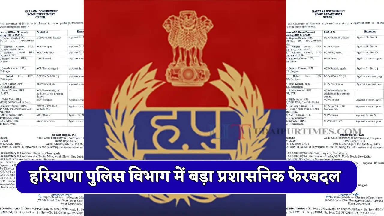 हरियाणा पुलिस विभाग में बड़ा प्रशासनिक फेरबदल, 12 HPS अधिकारियों का हुआ तबादला