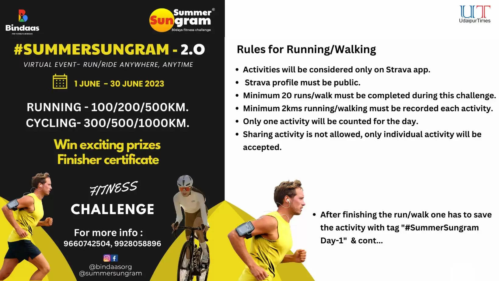 Fitness Challenge - Bindaas Group Summer SunGram Season 2 Cycling Running Walking Udaipur