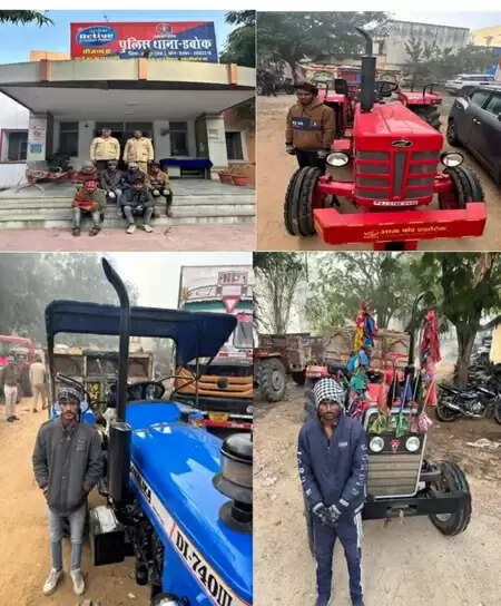 Dabok Police seizing tractor trolley involved in illegal mining under Aravali Conservation Drive in Udaipur